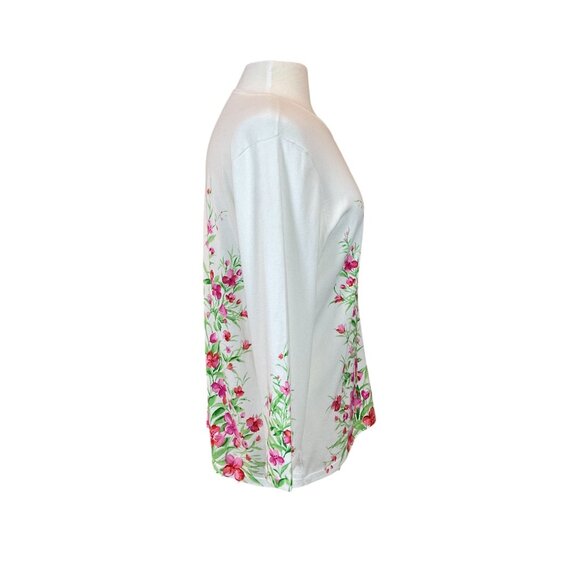 Jones NY Signature Long Sleeve Crewneck Pink Green Floral Motif Cardigan XL NWT - Picture 3 of 7